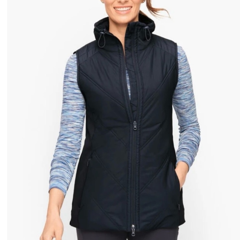 Talbots Vest Women's 3X PETITE Blue Chevron Quilted Sleeveless Zip Up Outdoor - Picture 3 of 14
